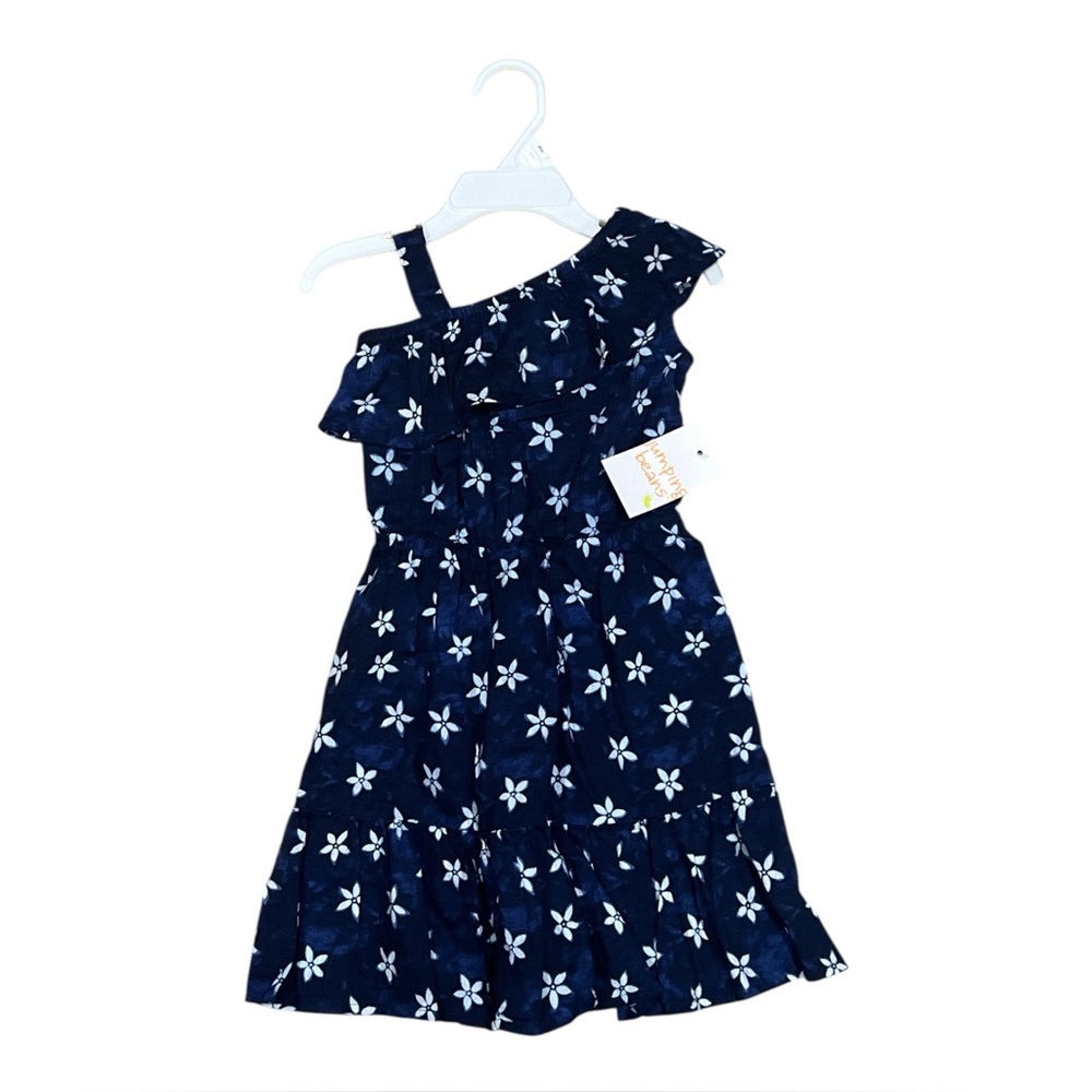 Jumping Beans Toddler‎ Girl’s Navy White Floral Pleated Sleeveless Dress,Size 3T